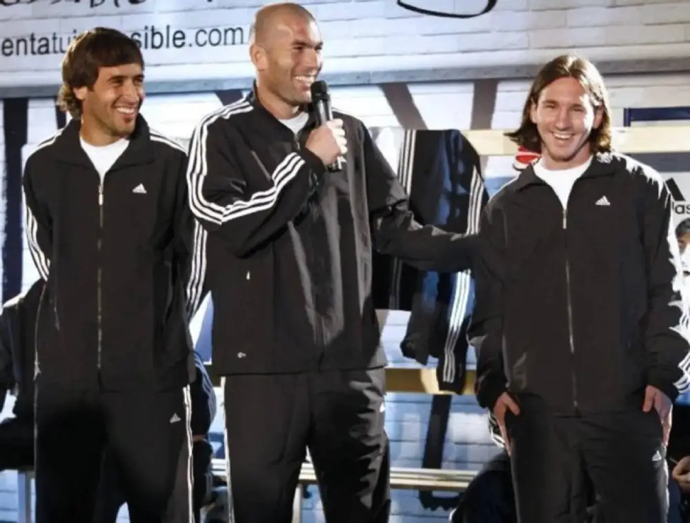 Football stars Raul, Zinedine Zidane and Lionel Messi