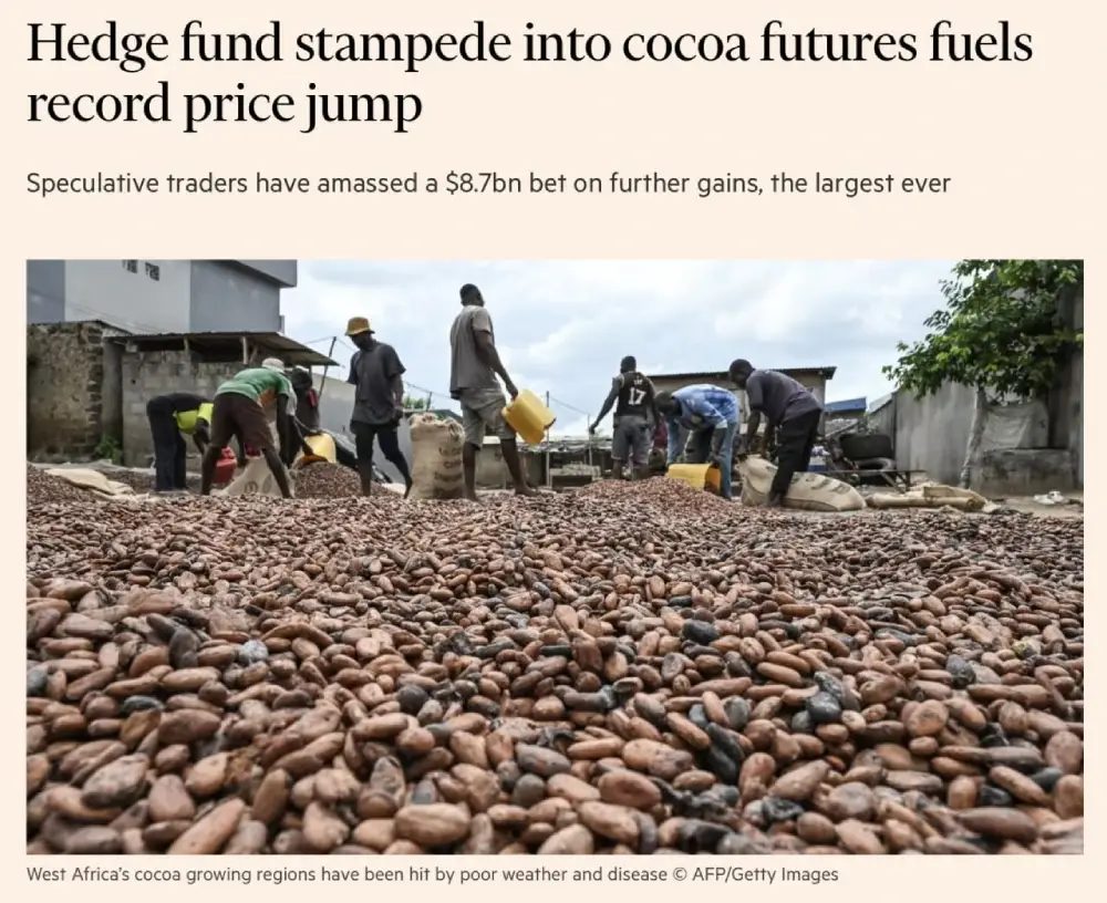 Speculative trading in cocoa reaches an all-time high