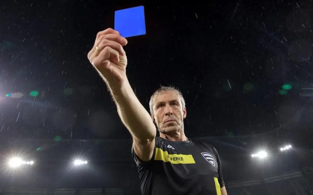 The introduction of the blue card in football is currently cancelled.