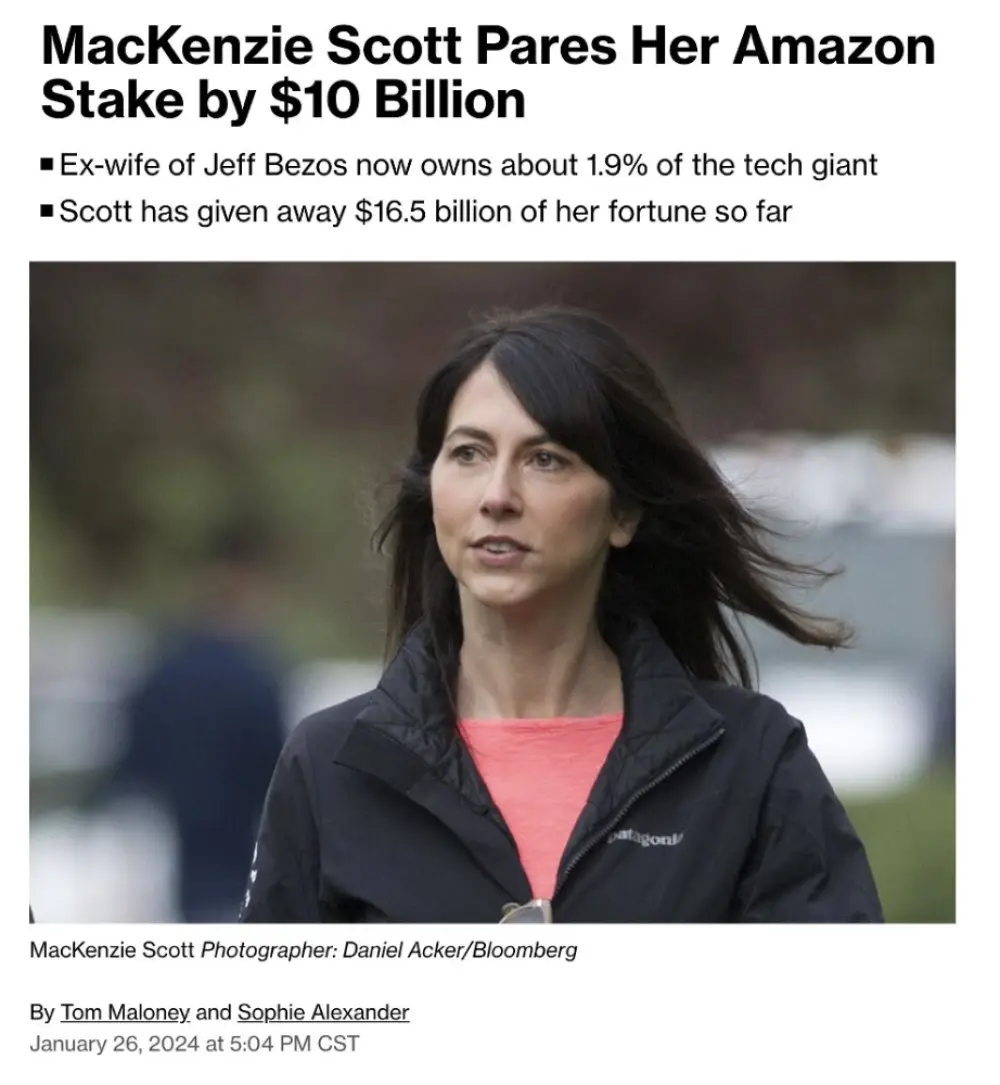 MacKenzie Scott, the ex-wife of Amazon founder and executive chairman Jeff Bezos