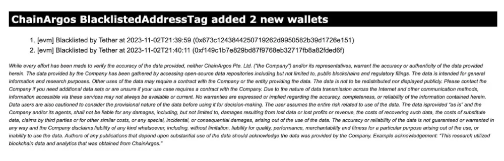 Tether has blacklisted two more ethereum addresses