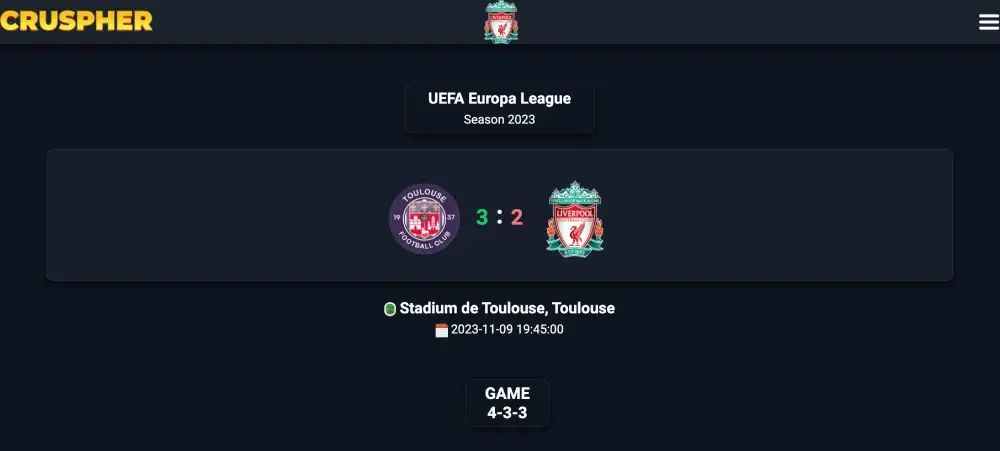 Toulouse 3 - 2  Liverpool