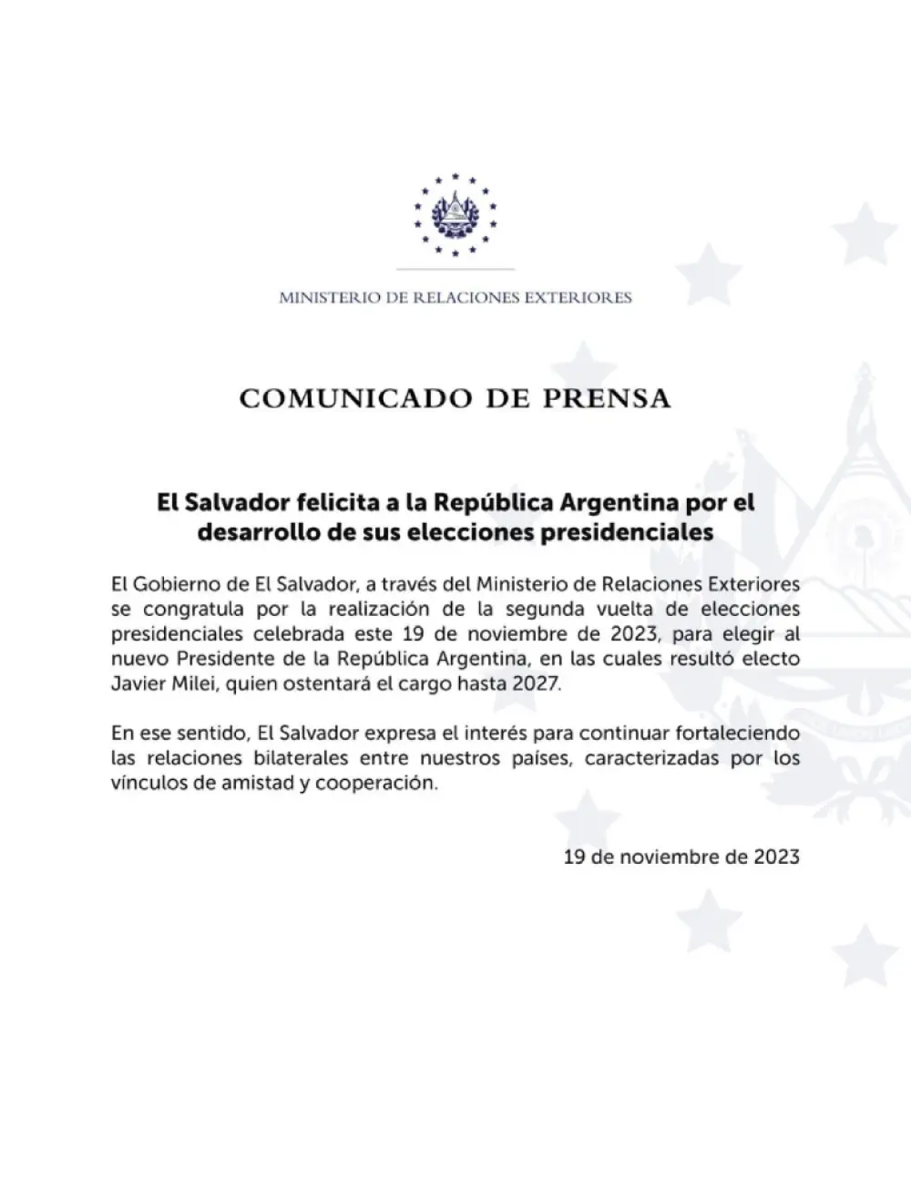 The #Government of El Salvador congratulates Argentina