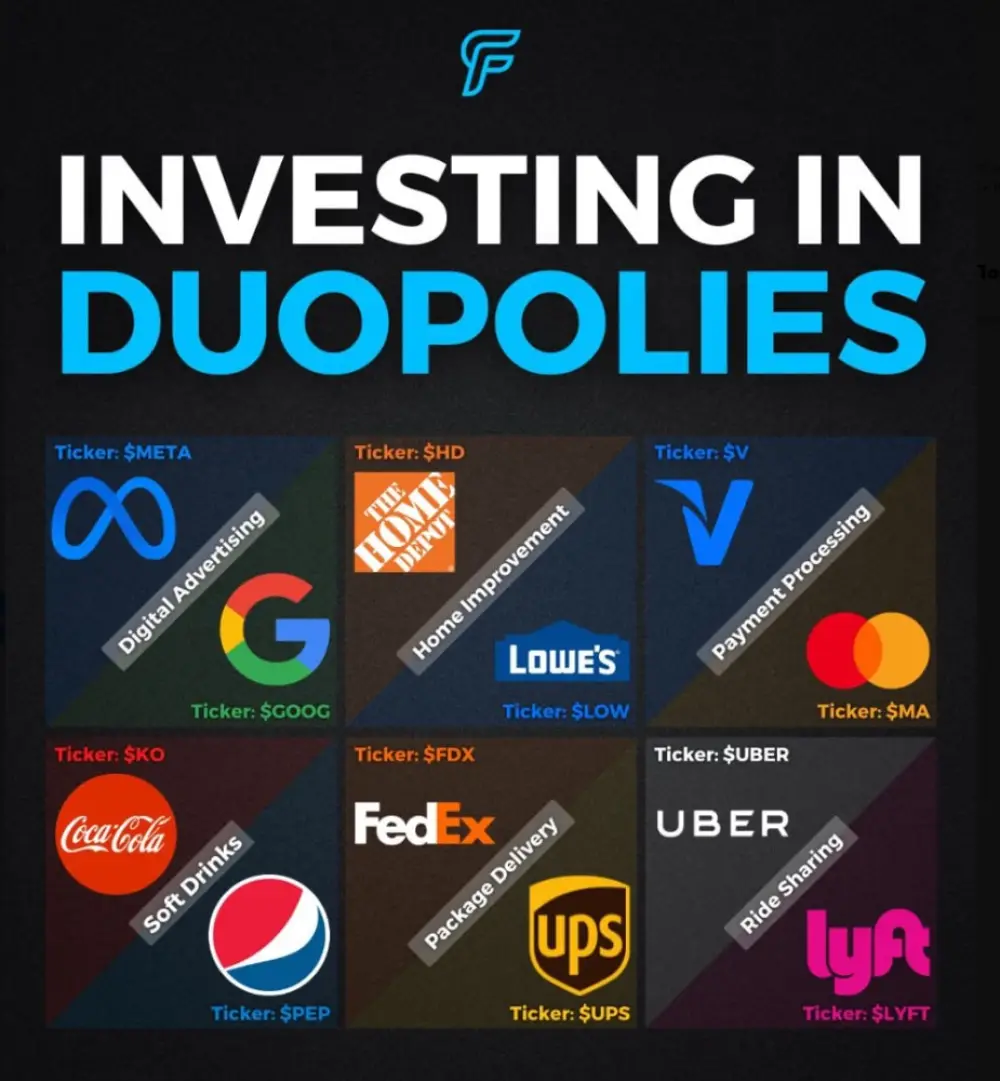 Investing in duopolies, where two companies control the market