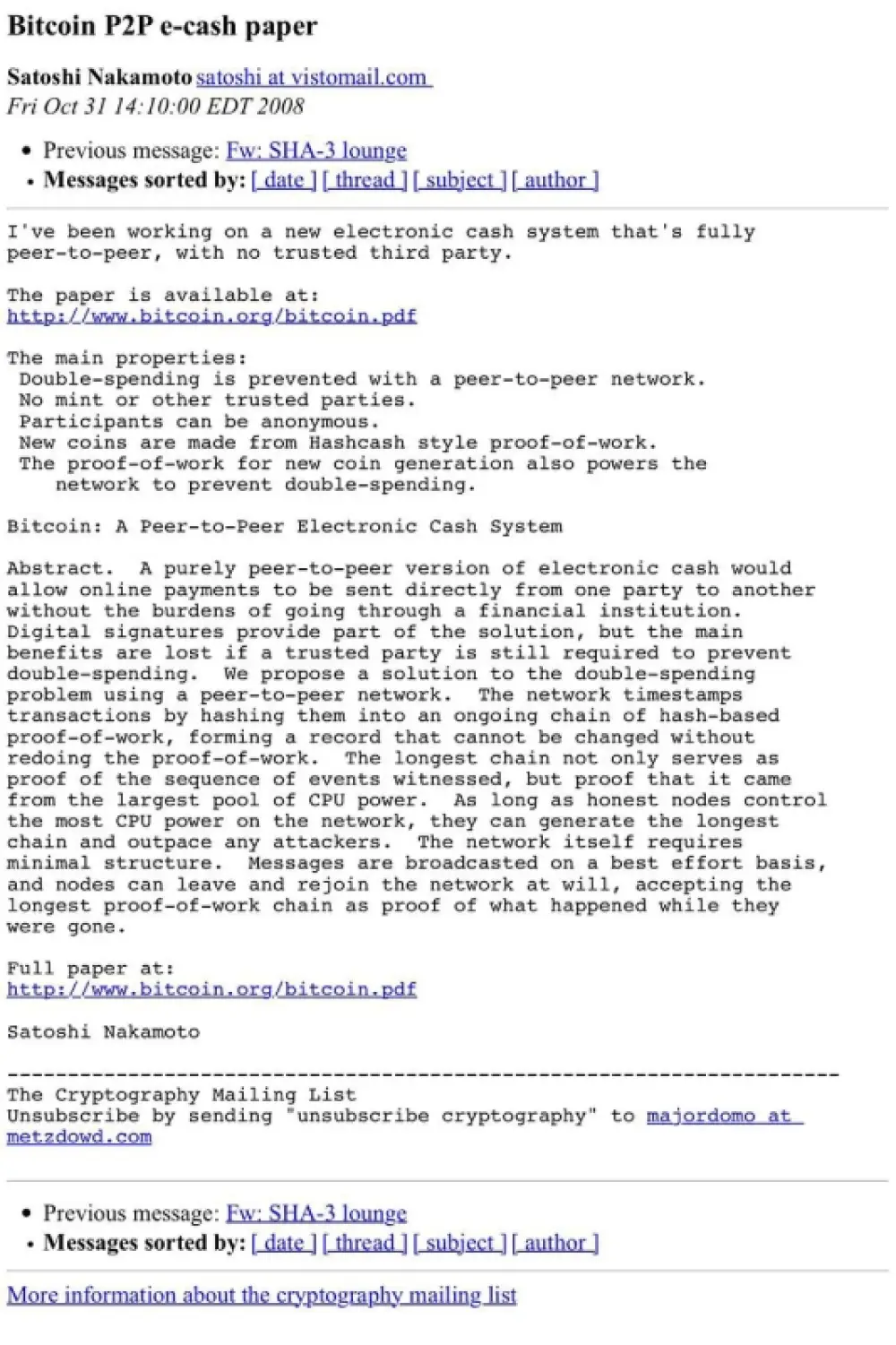 Today we celebrate 15 years since the publication of the Bitcoin white-paper